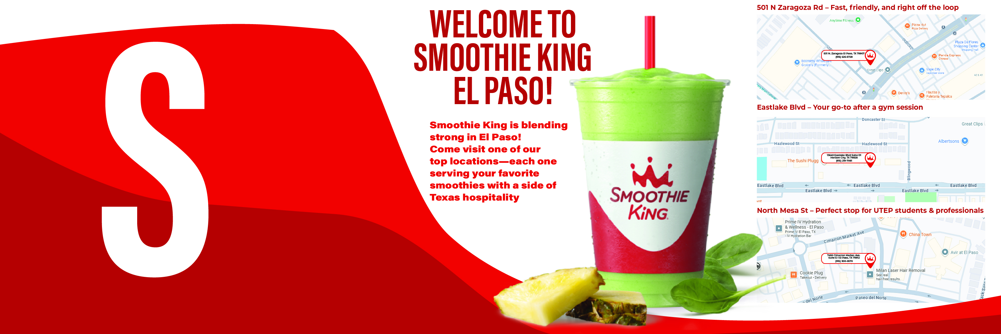 Pinned post for the official for the Smoothie King in El Paso dated September 2025.